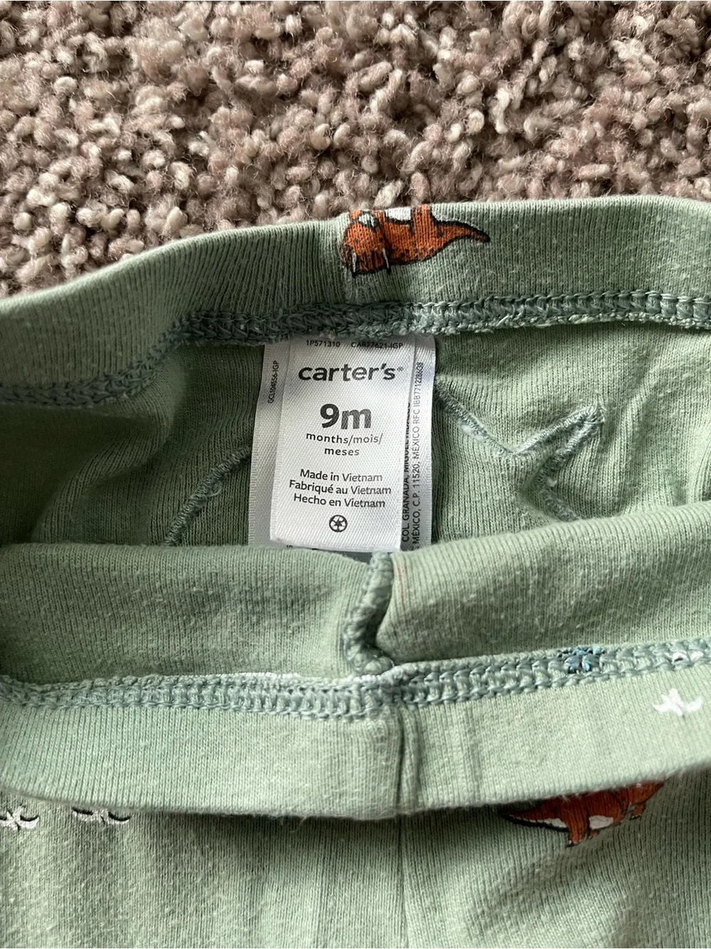 Carter's Blue Stripe One-Piece with Sage Dinosaur Pants Set